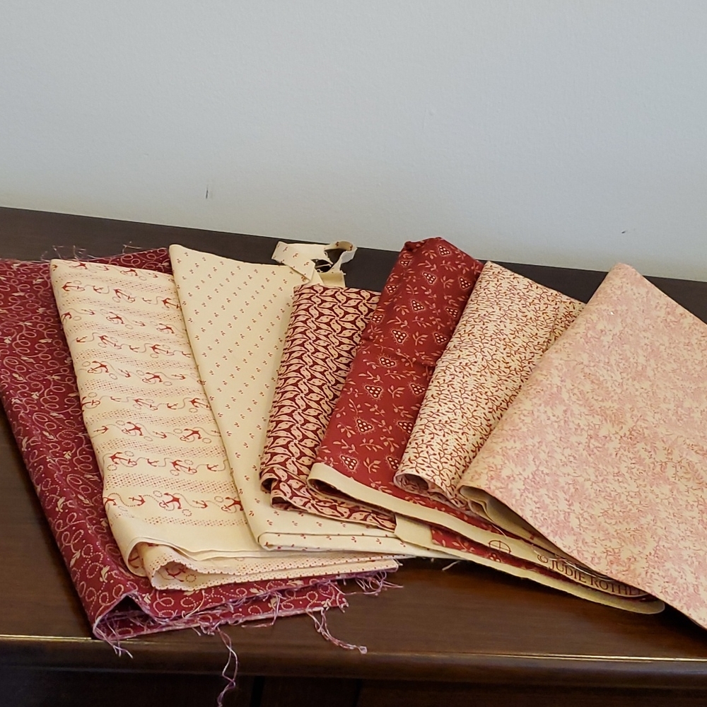 Maroon and blue fabrics